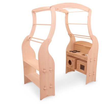 Kinder-Spielständer Mia mit großer Dachbogen Erweiterung | Waldorf Spielhaus | Buche