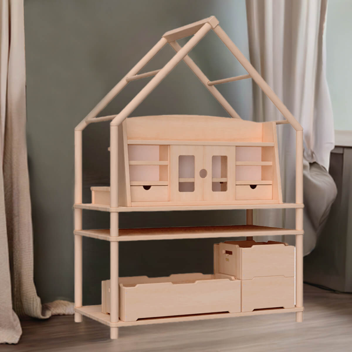 Montessori Spielregal mit Spitzdach