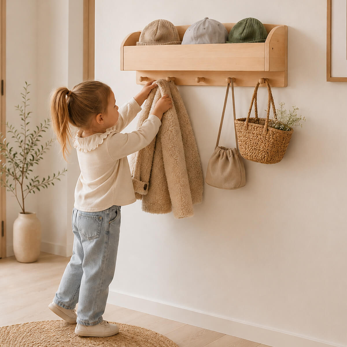 Kleine Kindergarderobe PORTO - Mini Wandgarderobe mit 5 Haken