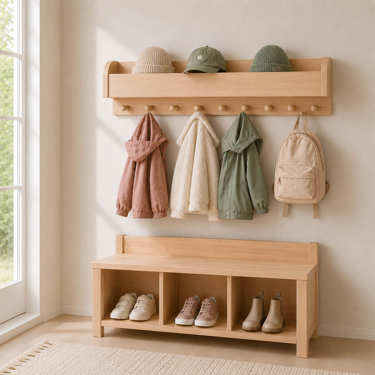 Kindergarderobe mit Sitzbank - passende Sitzbank mit 3 Schuhfächern