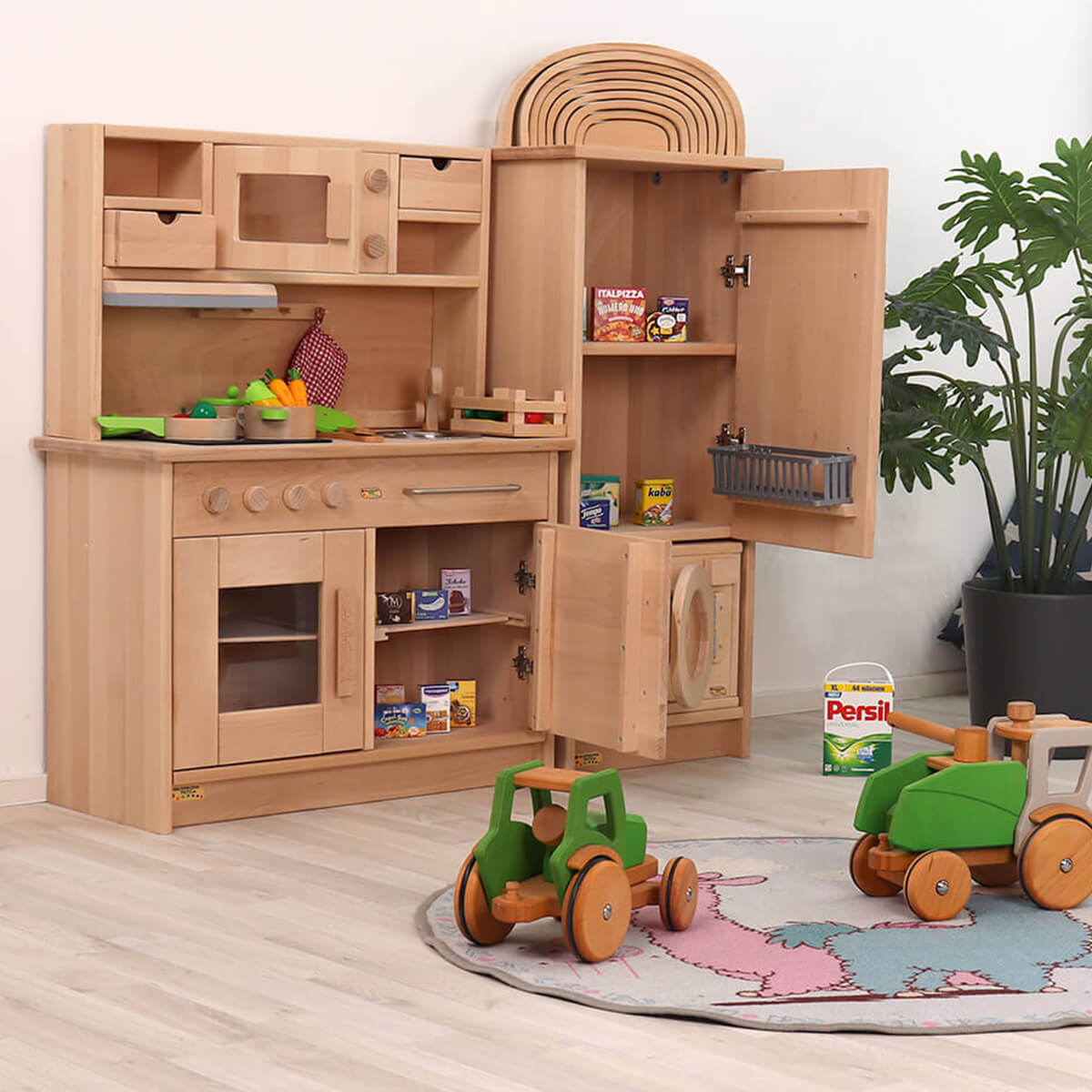 Gretel Kinderküche Set mit Waschmaschine und Beistellschrank aus Buchenholz