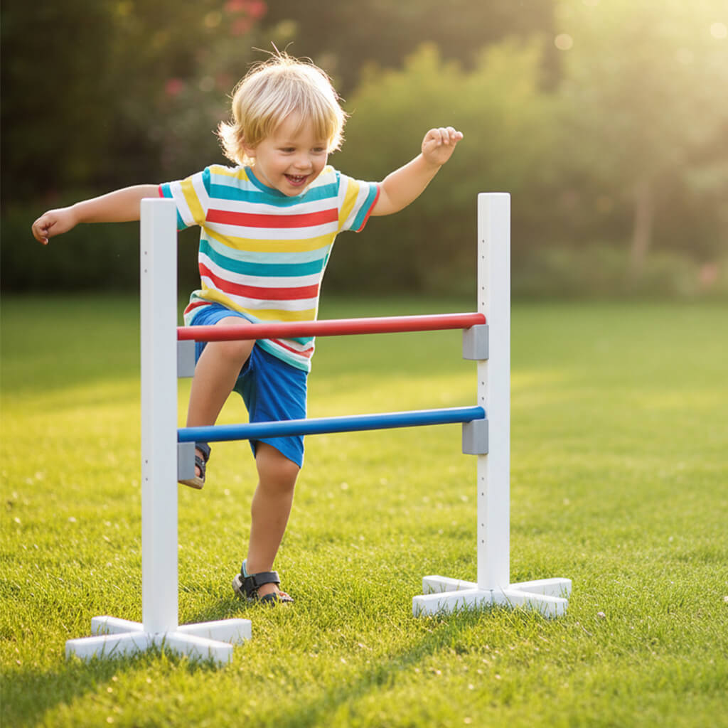 Springhürde mit spielendem Kind