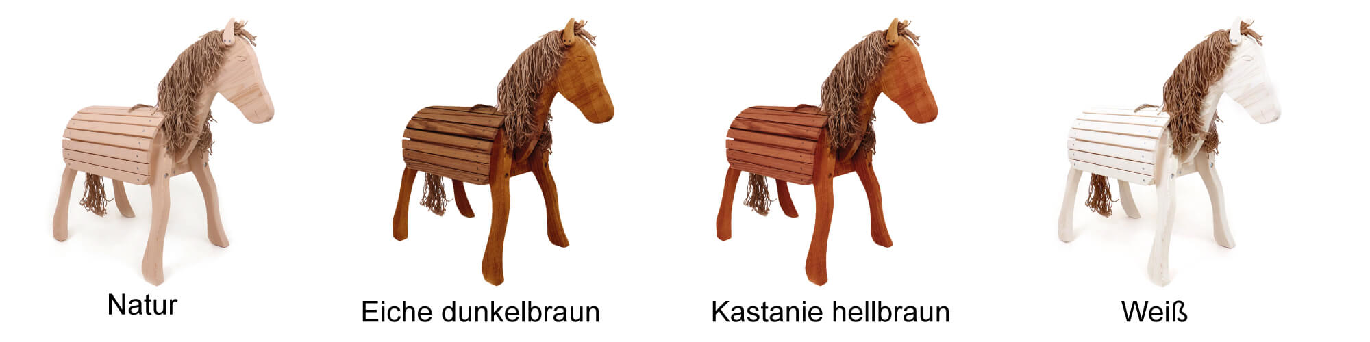 Holzpferd Pony klein in 4 Farben - Natur, hellbraun, dunkelbraun, weiss