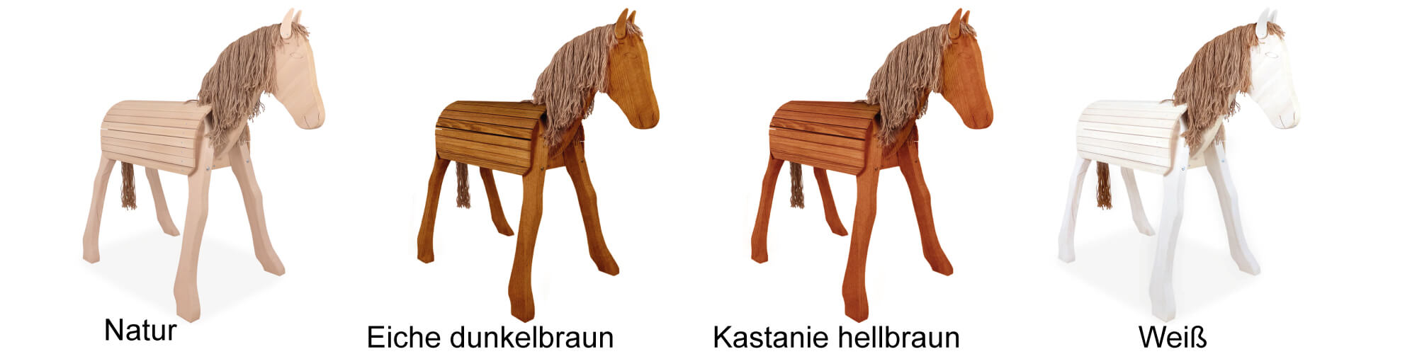 Holzpferd XXL in 4 Farben - Natur, hellbraun, dunkelbraun, weiss
