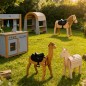 Preview: Holz Alpaka kombiniert mit Outdoor-Spielwelt und weiteren Holzspielzeugen im Garten.