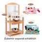 Preview: Montessori Waschtisch NERI integriert sich harmonisch in einen hellen Badezimmer-Pflegebereich mit Holz-Zubehör