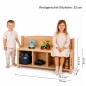 Preview: Kinder Sitzbank mit 4 Fächern im Größenvergleich – Breite, Tiefe und Sitzhöhe klar dargestellt.