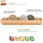 Preview: Große Kindergarderobe TORINO aus Erlenholz mit Feature-Infografik und original Holzspielzeug Peitz Gütesiegeln Handwerk, Natur, Nachhaltigkeit.
