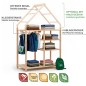 Preview: Montessori Kleiderschrank mit offenem Regal, Kleiderstange, Ablagefächern und Haus-Design