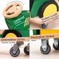 Preview: Detailübersicht zum Traktor Rutschauto mit Lenkrad, Flüsterrädern und 3D-Radabstand.