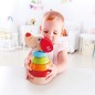Preview: Bio-Babyspielzeug – Feinmotorik fördern – pädagogisches Spielzeug – Waldorf geeignet – tapelhund aus Holz / 6-teilige Pyramide / bunter Beleduch-Stapelturm