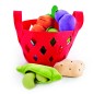 Preview: Hape Gemüsekörbchen Set E3167: Roter Filzkorb gefüllt mit Spielgemüse aus Stoff wie Erbsen, Kartoffeln und Paprika für den Kaufladen