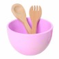 Preview: Zubehör für Fruchtsalat-Set JB-W7161: Rosa Salatschüssel mit Salatbesteck aus Holz für die Kinderküche