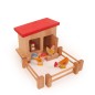 Preview: Stall mit viel Zubehör - liebevoll gearbeiteter Hühnerhof - massiver Huehnerstall-fuer-Kinder-Zubehör für Kinderbauernhof-detailreiche Verarbeitung - Holzspielzeug-tolle-Qualität- robuste Ausführung-langlebig- Trecker-Hühner-Bäume-Zaun-Hahn