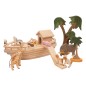 Preview: Kinder-Piratenschiff, Kinder-Arche Massivholz natur, nachhaltig mit Hütte und Holz-Tieren, Deko-Palmen aus Holz