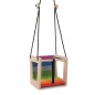 Preview: Babyschaukel aus Holz mit bunten Regenbogenfarben freigestellt auf weißem Hintergrund