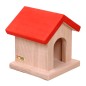 Preview: Kinder-Hundehuette aus Massivholz mit rotem Dach