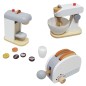 Preview: 3er Kinder Küchengeräte Set aus Holz - 12-teilig - mit Toaster, Mixer, Kaffeemaschine und passendes Zubehör