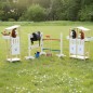 Preview: Kinder Springhürde mit Hobbyhorse Stall im Garten – Holzspielzeug Peitz Systemwelt draußen