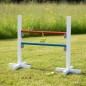 Preview: Leitergolf Wurfknebel hängen an der 2in1 Kinder Springhürde aus Holz im Garten