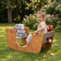 Preview: Kind spielt draußen im Garten auf einer Holz Wippe Schiffschaukel