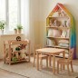 Preview: Kuscheltier Zoo aus Holz integriert in ein Montessori-Kinderzimmer mit Sitzgruppe und Regal