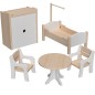 Preview: Puppenmöbel Set 6-teilig mit 2 Stühle, Tisch, Bett mit Himmel & Tuch, Kleiderschrank