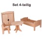 Preview: Puppenmöbel Set 4-teilig mit Stuhl, Tisch, Bett, Kleiderschrank