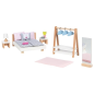 Preview: Schlafzimmer Puppenhausmöbel Set 18-teilig aus Holz/Textil | Goki