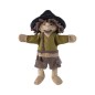 Preview: Frontalansicht der bunten Räuber Handpuppe aus weichem Flauschstoff für Kinder