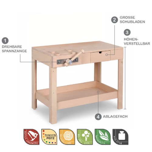 Kinderwerkbank aus Holz mit allen Features