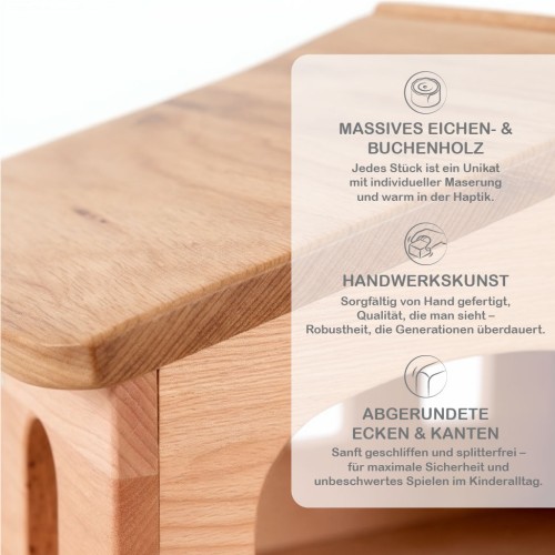 Detailbild der Holzmaserung Kinderkrippe von Holzspielzeug Peitz