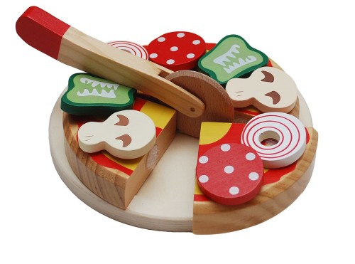 Kinder-Holz-Pizza als Zubehör für Kinderküche oder Kaufladen