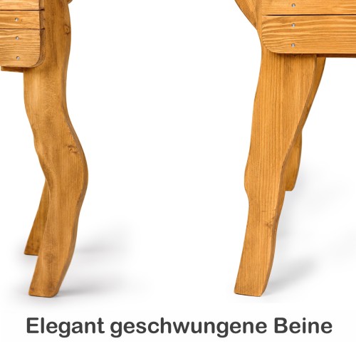 Detailaufnahme der stabilen geschwungenen Beine aus Massivholz vom Holz Alpaka.