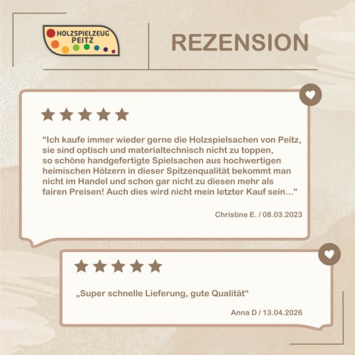 Positive Kundenbewertungen über die Produkte von Holzspielzeug Peitz