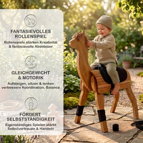 Holz Alpaka fördert Rollenspiele, Balance, Motorik und kreatives Spielen im Außenbereich.