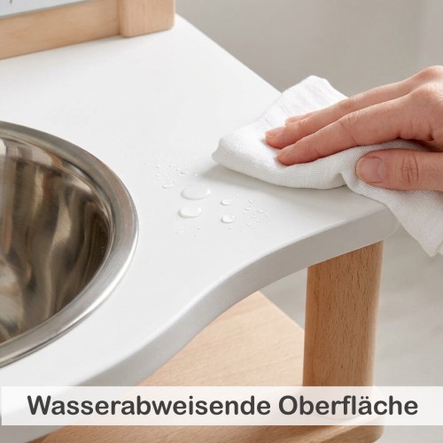Wasserabweisende Oberfläche am Montessori Waschtisch NERI lässt sich schnell und einfach sauber wischen