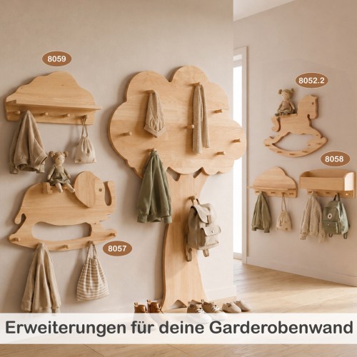 Baum Garderobe mit passenden Wandgarderoben als erweiterbare Garderobenwand für Kinder