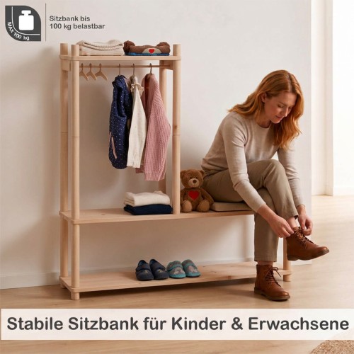 Kinder Garderobe mit stabiler Sitzbank zum bequemen Schuhe anziehen für Kinder und Erwachsene