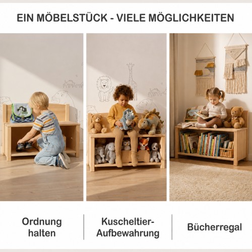 Kinder Sitzbank und Schuhregal als praktische Garderoben-Kombi für Flur, Kinderzimmer und Kita.
