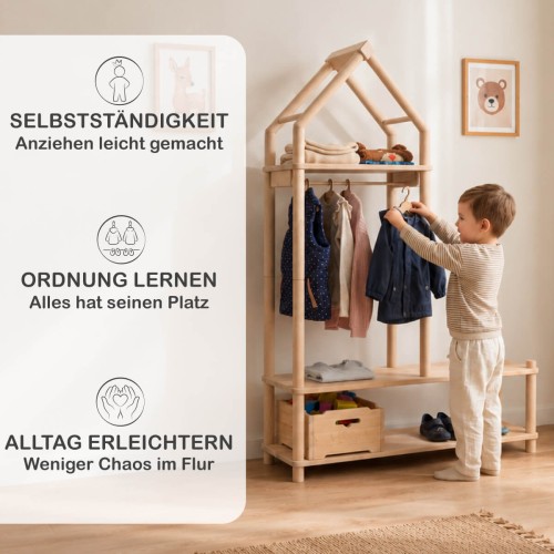 Montessori Garderobe unterstützt Selbstständigkeit, Ordnung und Alltag im Kinderflur