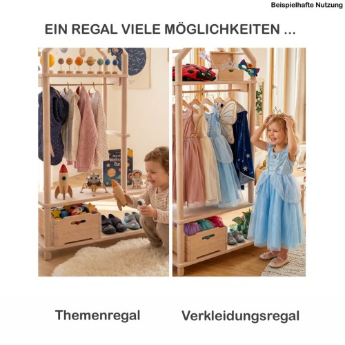 Montessori Garderobe als Themenregal und Verkleidungsregal für kreative Spielideen
