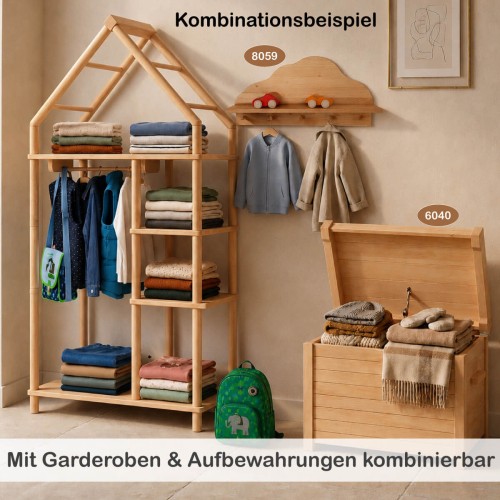 Montessori Kleiderschrank mit passender Garderobe und Aufbewahrung kombinierbar