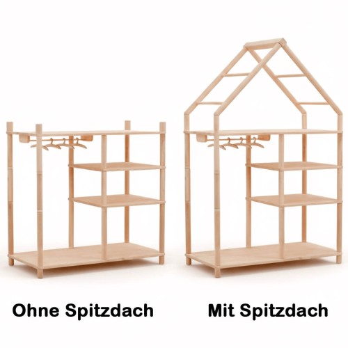 Montessori Kleiderschrank mit Spitzdach als Haus-Design im direkten Variantenvergleich