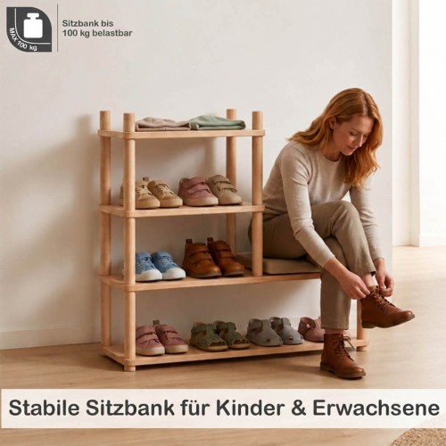 Schuhregal Kinder mit stabiler Sitzbank bis 100 kg – auch für Erwachsene geeignet