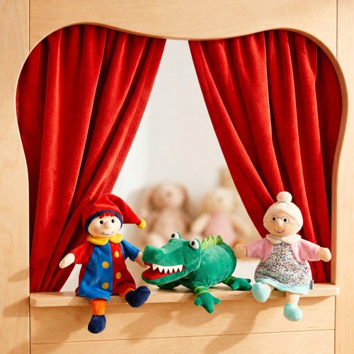Vorhang rot für Marionettentheater - Zusätzlich Handpuppen bestellbar