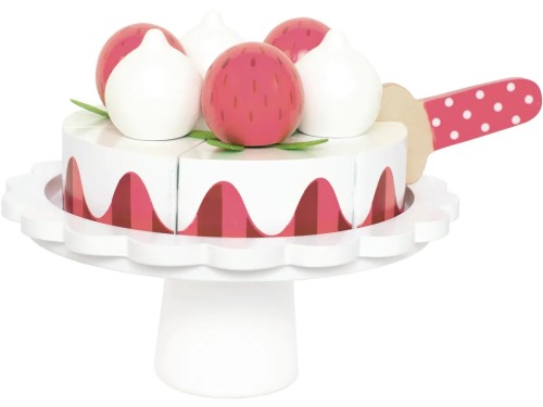 Kinderspielzeug Erdbeer-Kuchen – lecker – als nützliches Spielküchenzubehör oder für den Kaufladen als Kaufladenzubehör