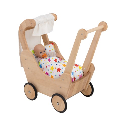 Kinder-Holz-Puppenwagen mit Puppe