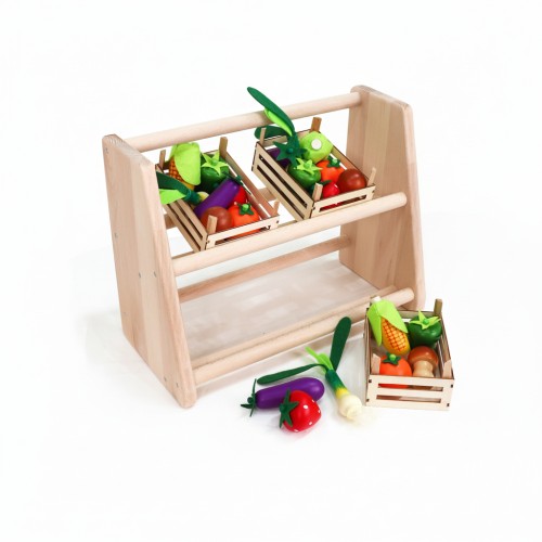 Spiellebensmittel Set aus Holz mit Stiege mit Obst und Gemüse