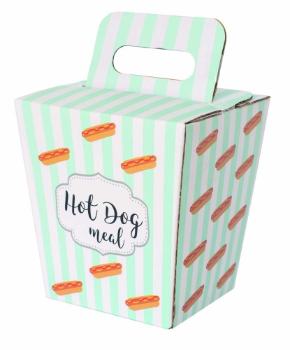 Eine quadratische Pappbox mit Tragegriff